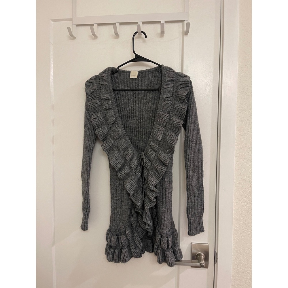 Vintage Camaieu Y2K Euro Wool Cardigan Frill Gray Whimseygoth Fairycore